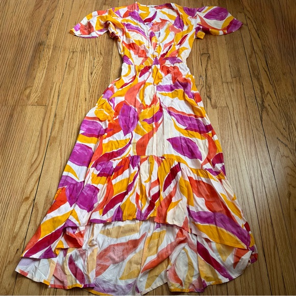 Abel The Label Dresses & Skirts - Abel the Label Anthropologie Hi Low Maxi Dress Smocked Waist Pink Orange